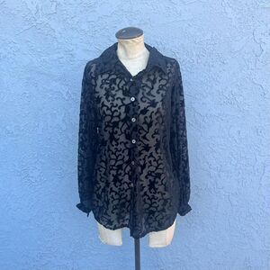 Vintage Velvet Burnout Blouse Size Medium 90s goth semi sheer